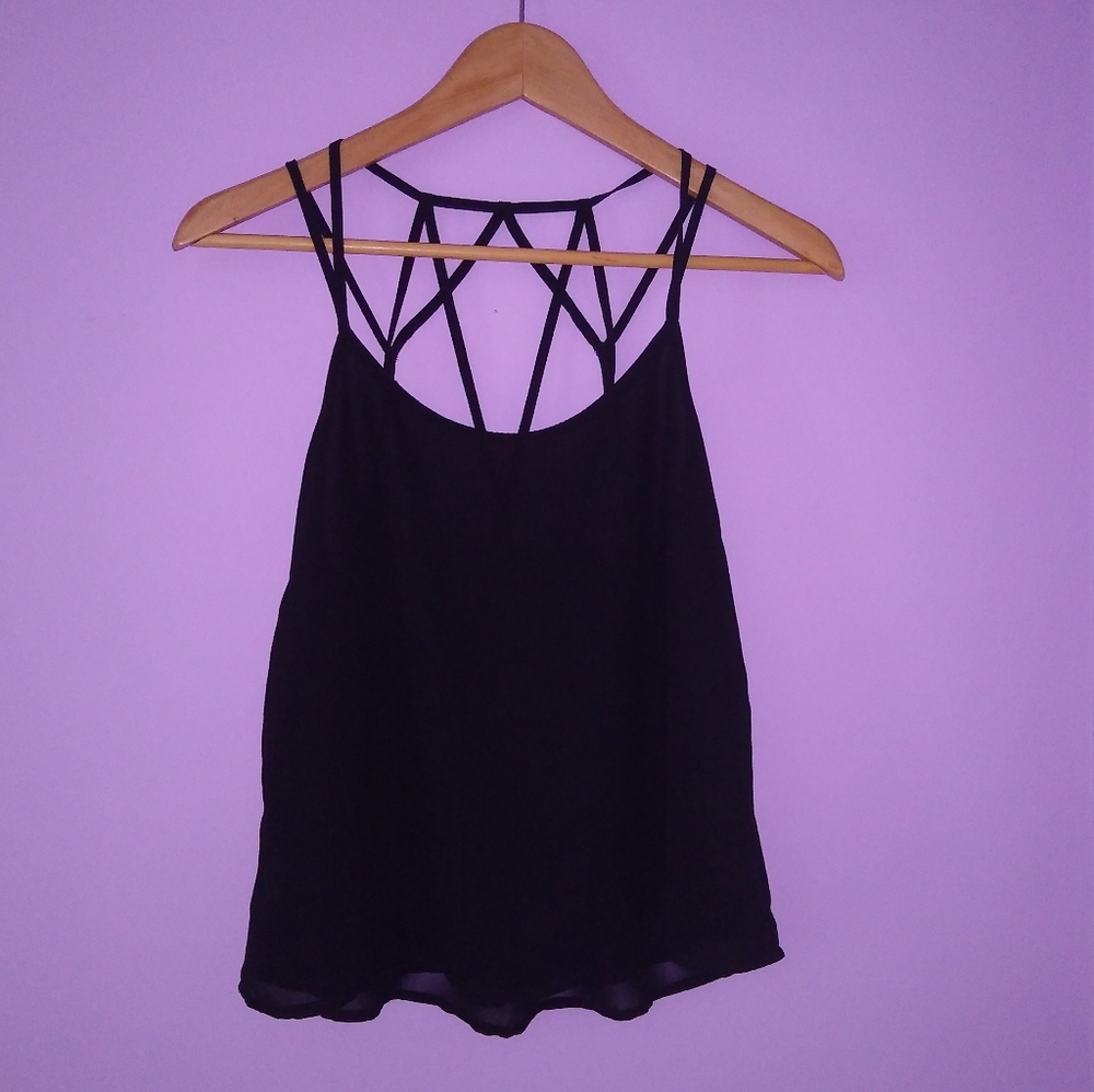 New Papaya Geometric Open Back Camisole Top Black